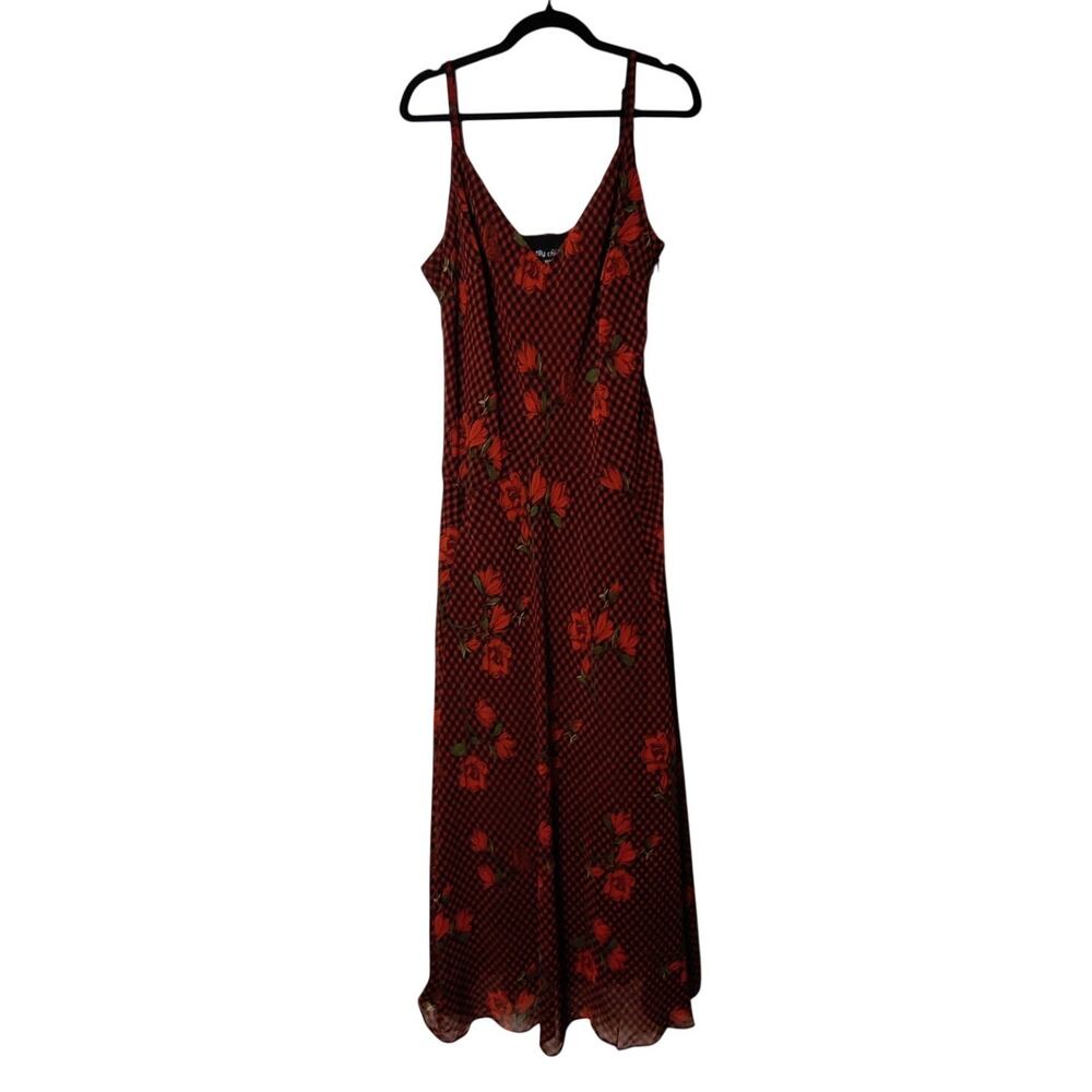 City Chic Red Black Gingham Check Floral Slinky Maxi Dress 18 Cottage Whimsigoth